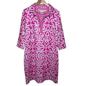 Gretchen Scott Everywhere Dress Large Pink Piazza Print Resortwear Preppy Coast